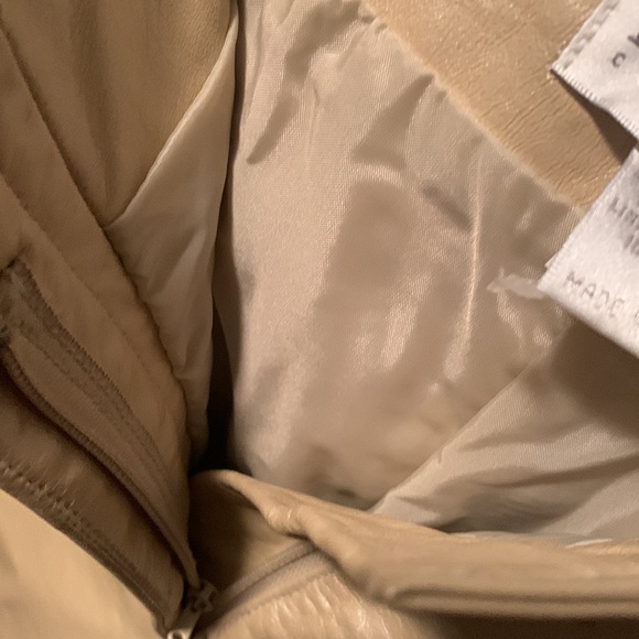 BNWOT 100% Leather fully lined Leather Pants, Size 14, beige color, no pockets. - Picture 9 of 16